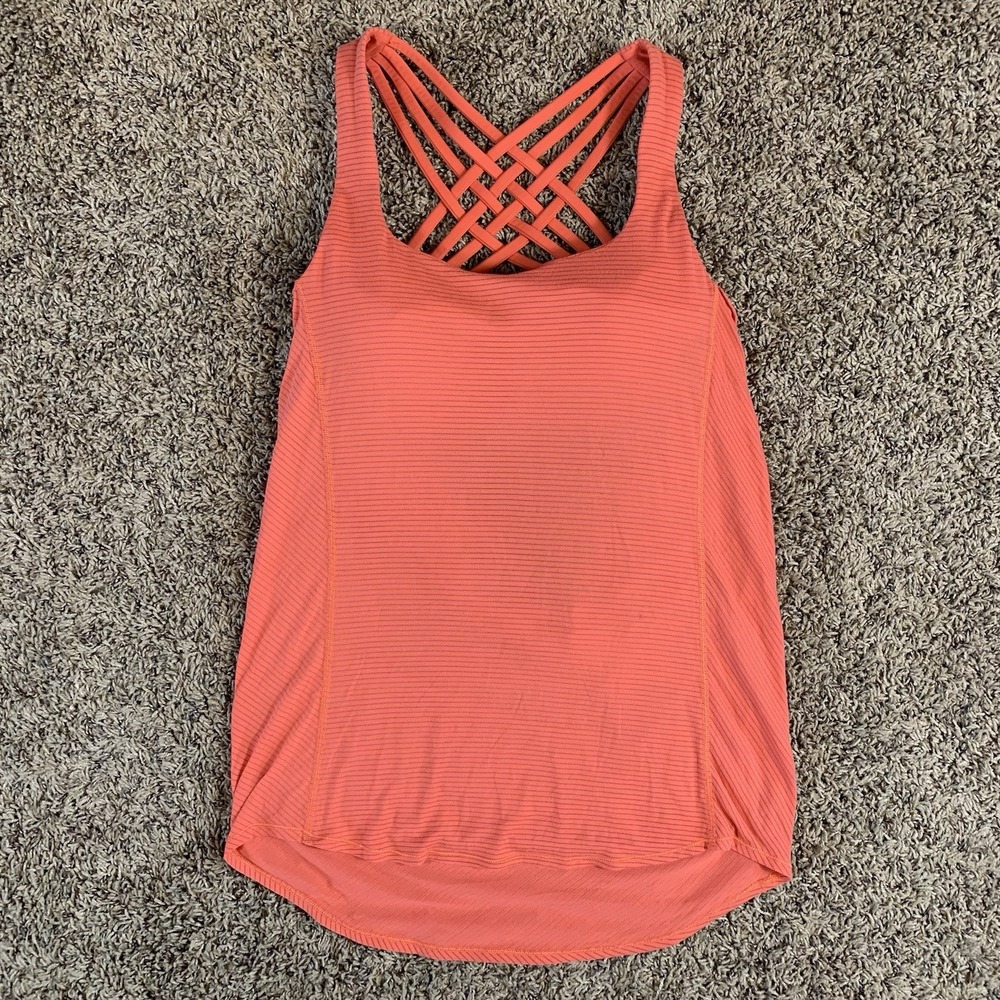 Lululemon Wild Tank Size 6 Atomic Red Parfait Pink Strappy Back With Bra